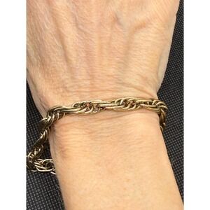 Trifari Vintage Gold Tone Double Link Chain Bracelet Crown T Logo 7.25 Inch